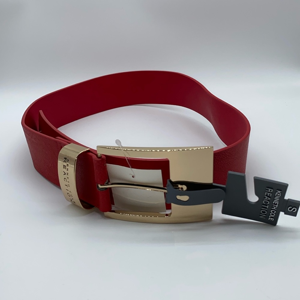 Kenneth Cole Reaction Red Belt Color Sunset Size Small Gold Buckle